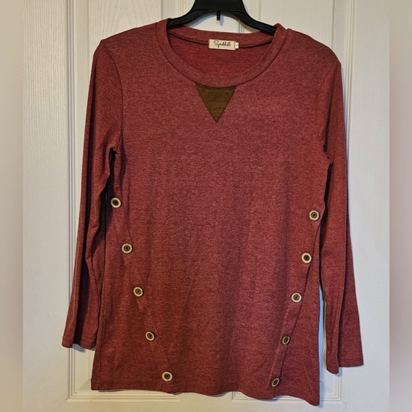 Spadehill Solid Color Round Neck Large Size Double-Breasted Button-Down Patch To - Picture 3 of 6